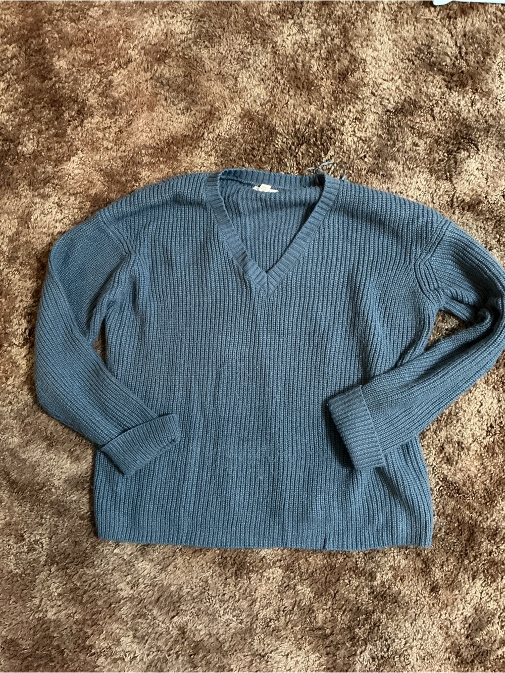 Women’s V-Neck Ribbed Sweater - Blue